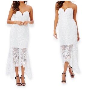 Shona Joy Shona Joy Lace Bustier Handkerchief Midi Dress, white, Size10US
